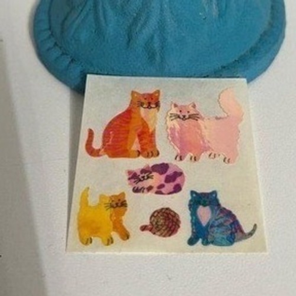 Vintage 90s Sandylion Shiny Cat Sticker Sheet Colorful Feline Collectible